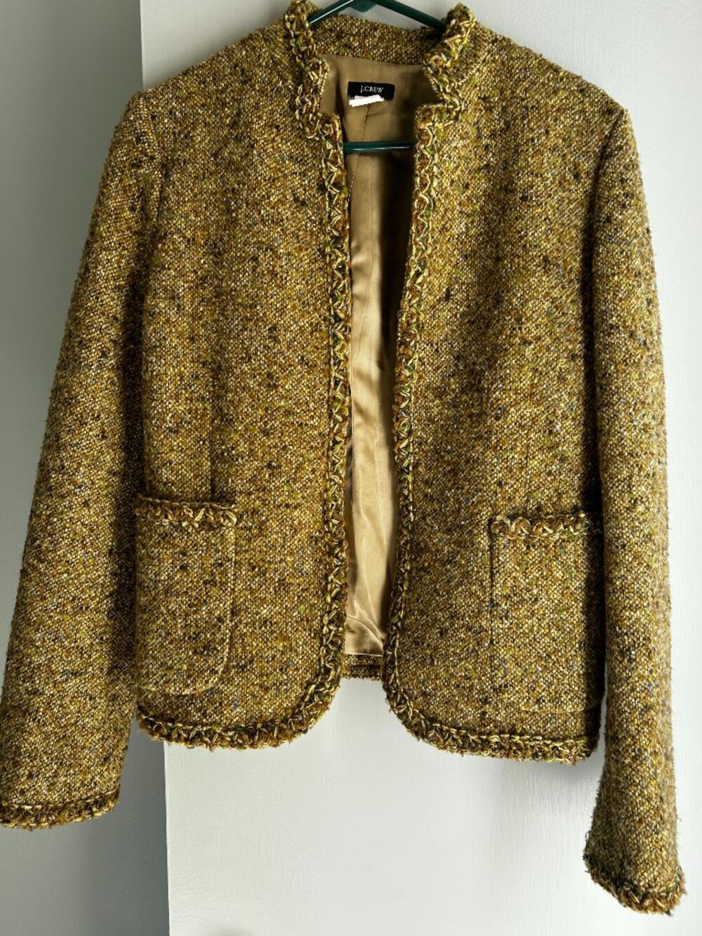 J. Crew Green Tweed open front Lady jacket